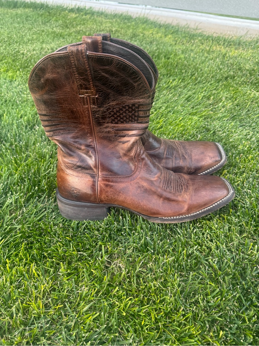 Ariat Men’s 14D Brown Leather Western Cowboy Boots American Flag